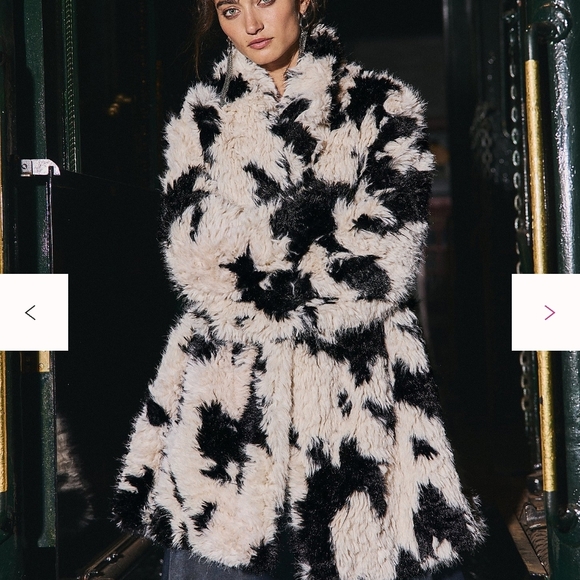 FREE People Jade Spotted Faux Fur Black & Cream Cow Patterned Coat